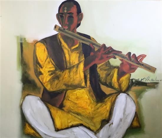 B. Vithal (Indian 1935-1992) The Flute Player 35 x 41.5in.